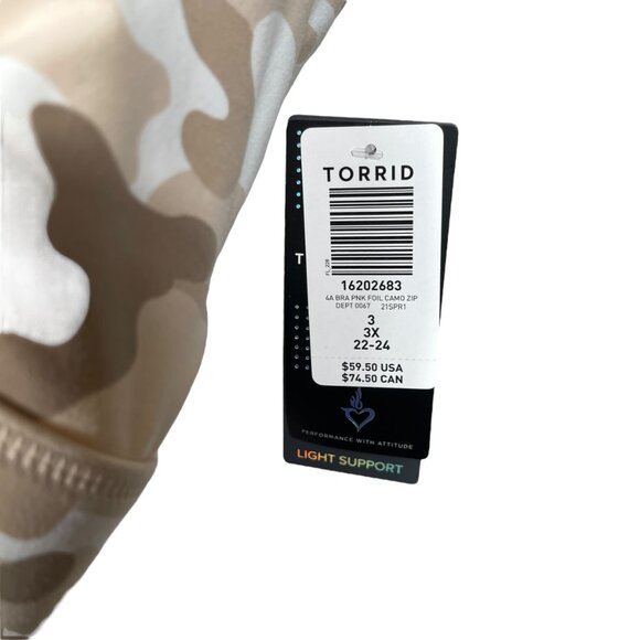 Torrid Active Sports Bra Size 3 US 3X Beige Camouflage Light Support Wireless - Picture 6 of 8